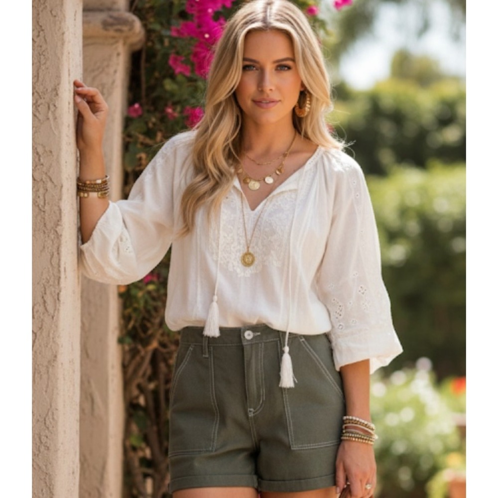 RSQ Shorts Womens 25 Green Utility High‎ Rise Cotton Twill Cuffed Casual Summer